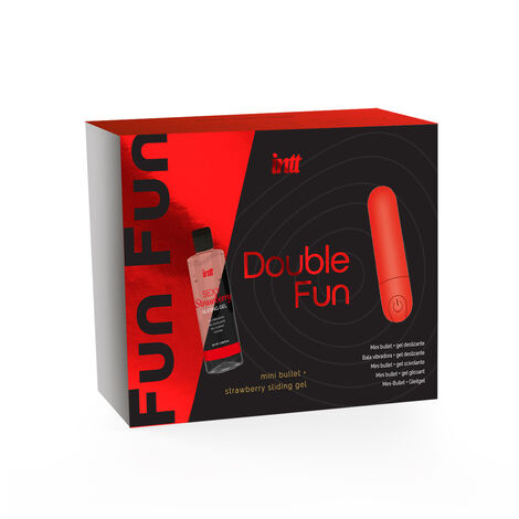 Массажный гель для тела с ароматом клубники в комплекте с вибростимулятором Double Fun