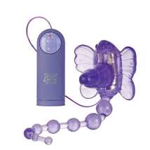 Стимулятор клитора на ремнях с анальной цепочкой, фиолетовый