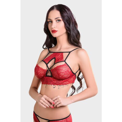 Бралетт кружевной удлиненный Erolanta Lingerie Collection, кармин-черный - 42/44