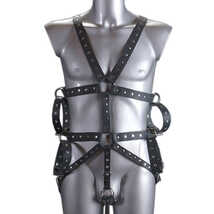 Комплект для бондажа мужской из натуральной кожи с наручниками Подиум, черный